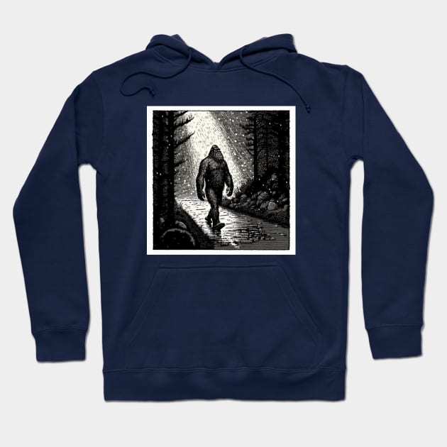 Bigfoot Out For a Winter Stroll Hoodie by Star Scrunch